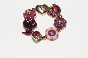 Louis Vuitton Paris LV Tutti Lucky Burgundy Enamel Charm Elastic Bracelet - Picture 1 of 4