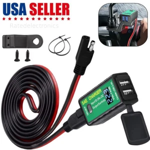 Motorcycle SAE to Dual USB Charger Port Voltmeter Adapter ATV UTV Waterproof US - Picture 1 of 11