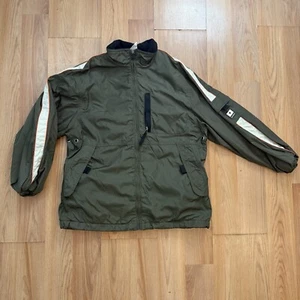 2002 Y2K Old Navy Kids Jacket Army Green With Stripes Youth Size 14 Pockets - Picture 1 of 8