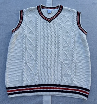 Urban Outfitters Hombre Cuello en V Suéter Chaleco Retro Preppy Tenis GRANDE LEER Foto 1 de 4