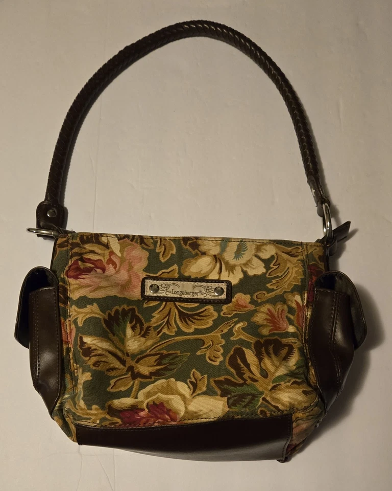 Longaberger Homestead Bolso de Mano Cartera Tela Floral Hermoso Marrón Tejido Mango Foto 1 de 4