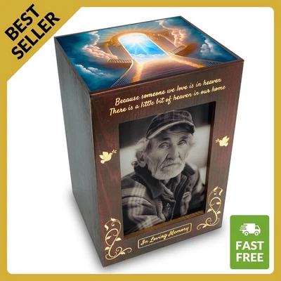 CHIEMOT Wood Cremation Urn with Photo Frame for Human Ashes Adult - Best Offer - Heaven