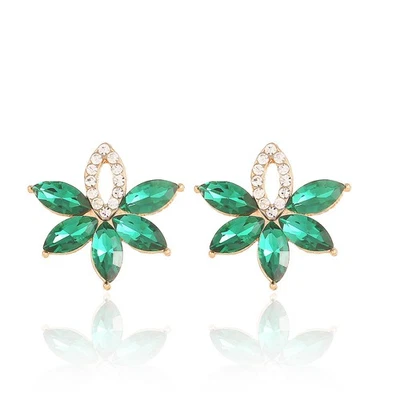 Pendientes colgantes de cristal con flores y diamantes de imitación verde esmeralda Foto 1 de 4