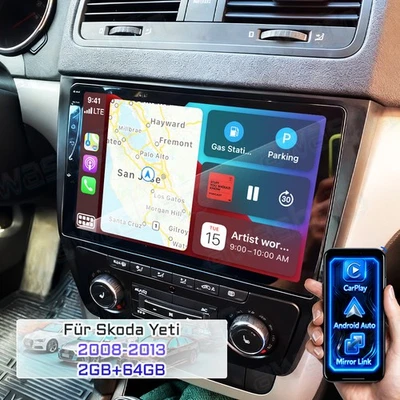 64G Android 15 Autoradio Apple Carplay GPS Navi WiFi Für Skoda Yeti 5L 2009-2017 - Bild 1 von 4