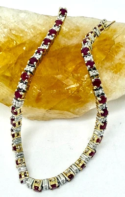 4.76 ctw Natural Ruby & Diamond Bracelet 2 Tone Yellow / White 14k Gold  7 1/4" - Image 1 of 4