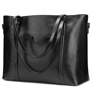 Women Genuine Leather Top Handle Satchel Daily Work Tote Shoulder Bag - Picture 1 of 6