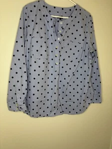 TALBOTS maglione donna a pois chambray top donna 1x blu nero manica lunga - Foto 1 di 5