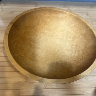 "Antiguo cuenco de masa de madera primitivo redondo 13"" torneado a mano" Foto 1 de 4