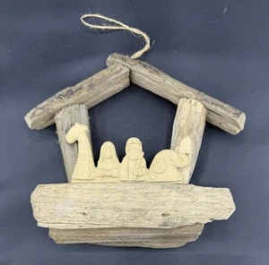 Noah’s Ark Scene Natural Driftwood 8 inch Christmas Ornament Jute Hanger - Picture 1 of 7