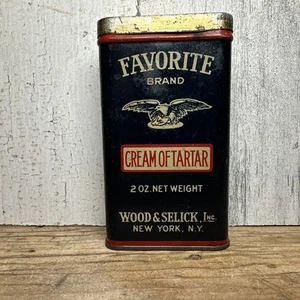 Vtg Favorite Brand Spice Tin Cream Tarter Wood & Selick New York Eagle Graphic - Picture 1 of 7