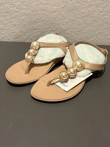 NWT Oka-B Women’s Carson Thong Sandal – Size 7 Tan Pearl Accents - Picture 1 of 8