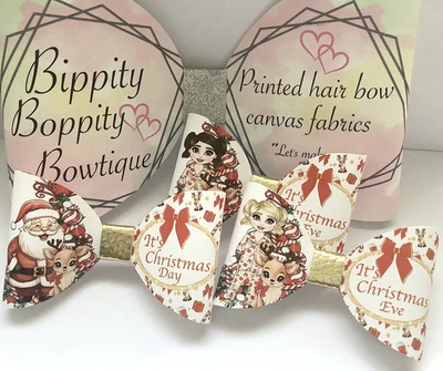 REINDEER XMAS EVE / DAY 4" PRINTED CANVAS FABRIC BOW LOOPS TO MAKE OWN HAIR BOWS - Image 1 of 4