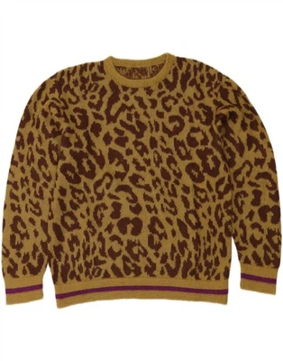 VINTAGE Womens Crew Neck Jumper Sweater UK 20 2XL Khaki Animal Print OH15 - Image 1 of 2