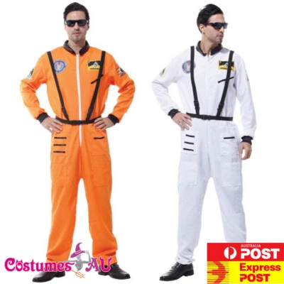 Disfraz de astronauta para hombre NASA blanco naranja hombre espacial traje mono Foto 1 de 2