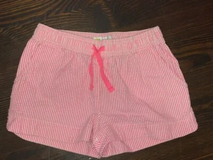 Girls Mini Boden Pink Seersucker Striped Heart Pocket Shorts Size 7 Years EUC - Picture 1 of 5