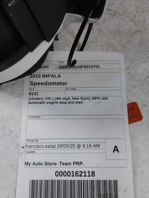 Chevrolet Impala 2015 velocímetro calibre OEM gris 23464609 219 k millas Foto 1 de 4