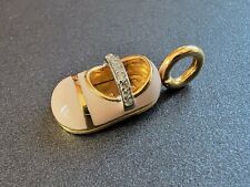 18K Yellow Gold Aaron Basha Diamond Shoe Pendant Charm with Pink Enamel 6.7g