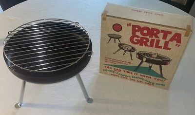 Port-a-Grill De Colección Camping Cosas Prácticas Portátil Nuevo de Lote Antiguo RARO Cromado Tazón Pesado Foto 1 de 4