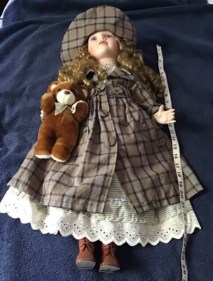 Ashley Belle 25" ‘Tammy’ Porcelain Victorian Doll with Teddy Bear - EUC - Image 1 of 4