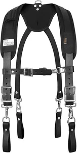 Trutuch Heavy Duty Leather Tool Belt Suspenders Adjustable Black Padded - Picture 1 of 15