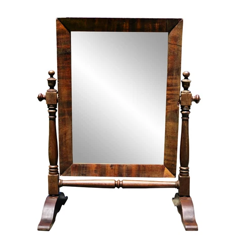 Antique American Empire Flame Mahogany Gentleman's Shaving Mirror Cover
