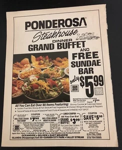 Ponderosa Steakhouse 1991 - Anuncio impreso de revista vintage - Imagen 1 de 1