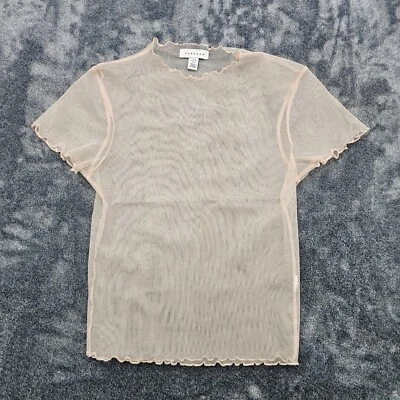 Blusa Topshop Mujer Talla 6 Rosa Malla Transparente Manga Corta Top Dobladillo Ondulado Foto 1 de 4