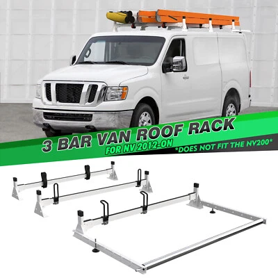 Baca de techo con escalera de acero de 3 barras con rodillo para techo bajo Nissan NV 2012+ rodillos de 36"" Foto 1 de 4