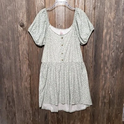 No Boundaries XXXL 21 Dress Green White Floral Puff Sleeve Stretch Cottagecore - Image 1 of 4