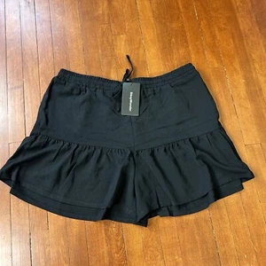 Womens XL Black Elastic Waist Wide Leg Shorts With Pockets High Rise Pull On - Picture 1 of 14
