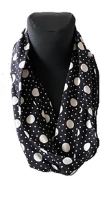 handmade cowl, snood, neck warmer, scarf, black and white spot print, silky knit - Picture 1 of 4