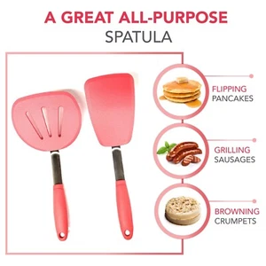 Spatula Heat Resistant Set Nonstick Cookware Flexible Wide Set of 2 Turner - Picture 1 of 7