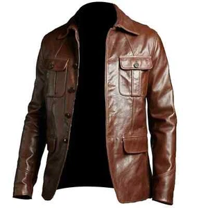 Blazer Abrigo Motociclista Marrón Motocicleta Bombardero Para Hombre Vintage Top Chaqueta de Cuero Real - Imagen 1 de 3