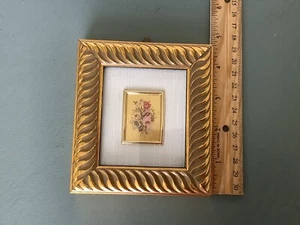 VINTAGE ITALY FRAMED Floral  ART REPRO 23K Gold Leaf Yellow& Pink Bouquet MINI - Picture 1 of 5