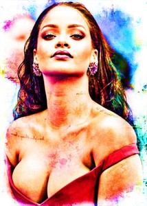 Rihanna Musician Model Celebrity 2/5 Fine Art Print Card By:Q Sexy Pose 2