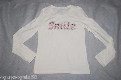 Camiseta de malha feminina L/S design de lantejoulas rosa marfim OFF WHITE SORRISO tamanho XL 14-16 - Imagem 1 de 2