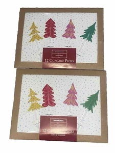 World Market Holiday 24 Cupcake Picks Christmas Trees Multicolor Christmas NEW - Picture 1 of 3