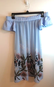 Ted Baker London Floral Dress Large Blue Effrae Harmony Off The Shoulder Short - Picture 1 of 9