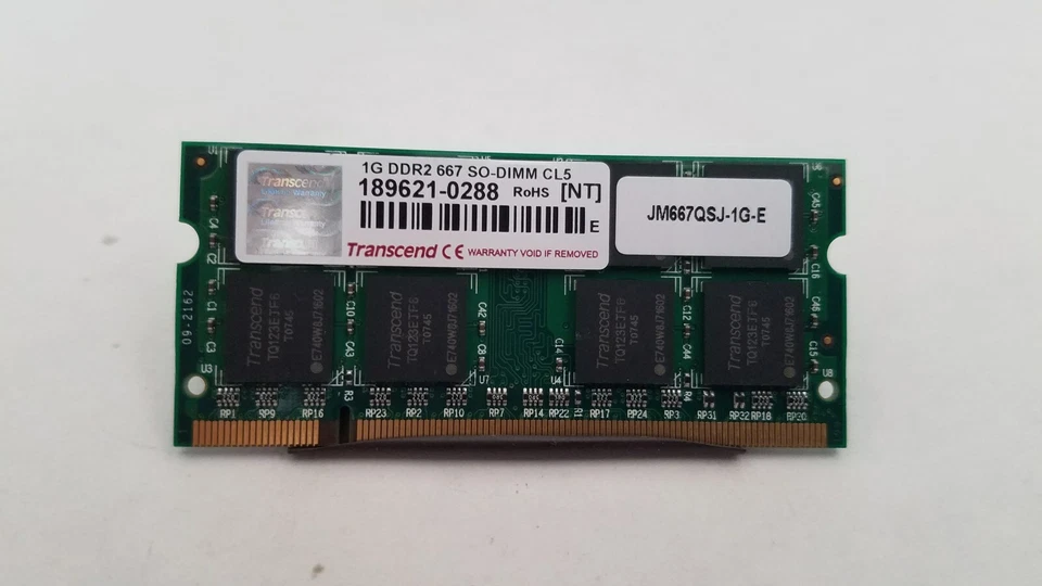 Transcend 1GB PC2-5300 DDR2-667MHz non-ECC Unbuffered CL5 200-Pin SoDimm Dual RK - Image 1 of 1