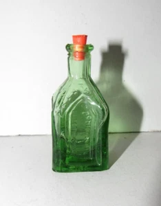 Vintage Green Cathedral Electric Tonic Chief Wahoo Mini Glass Bottle with Cork - Picture 1 of 3