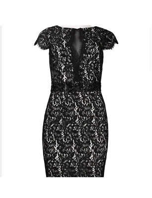 ML Monique Lhuillier черный кружевной оболочка коктейльное платье женщин размер 8 бисером талии - Изображение 1 из 4