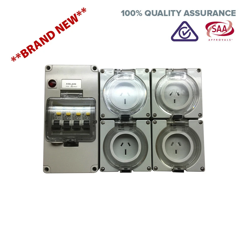 2X 10AMP And 2X 15AMP 3 Pin RCD Power Point Socket Outlet RCBO IP66 Weatherproof - Image 1 of 4