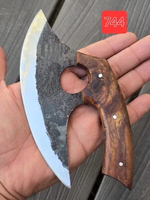 AJ SANITY KNIVES Handmade Carbon Steel Alaskan Ulu Knife Chef Kitchen Chopping Outdoor W/ Sheath