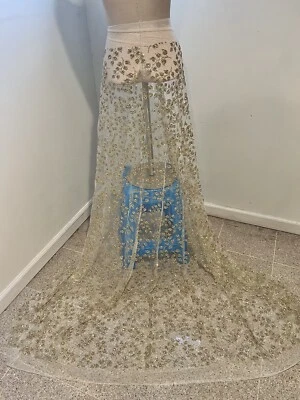 GOLD IVORY Rhinestones Sprinkle Glitter lace fabric 50" width Sold By The Yard - Image 1 of 4