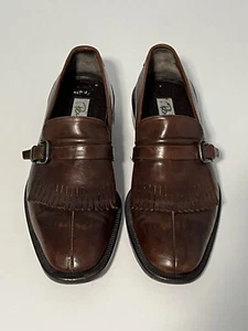 Handmade Pertini Men's Monk Strap Fringe Detail Brown Soft Leather Loafer - Picture 1 of 9