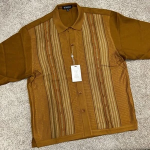 Stacy Adams Italian Style Button Front Shirt L/S Knit Men Size XL Caramel New - Picture 1 of 8