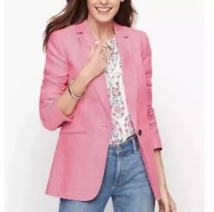 Talbots Linen Single Button Blazer Suit Jacket Pink Size 2 Casual Preppy Barbie - Picture 1 of 12