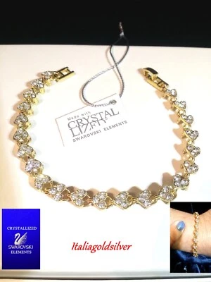 Bracciale Donna Trilogy CUORE p. Oro Giallo SWAROVSKI ORIGINALI Tennis oro new - Immagine 1 di 4