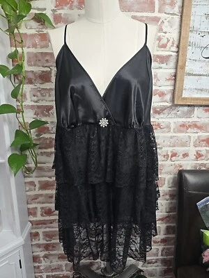 Cacique Country Negro Encaje Babydoll Chemise Lencería Mujer’s 18/20 Nuevo Foto 1 de 4