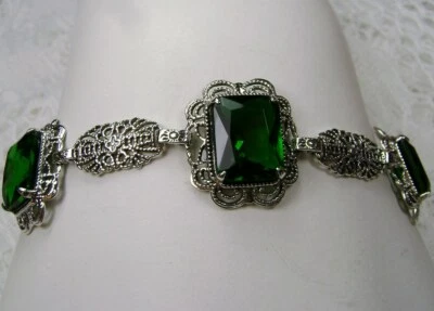 925 Sterling Silver/Green Tourmaline Bracelet/Designer Tourmaline Bracelet - Image 1 of 4